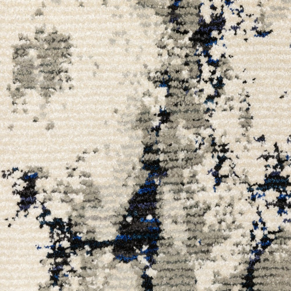 12' Gray Black And Ivory Abstract Runner Rug