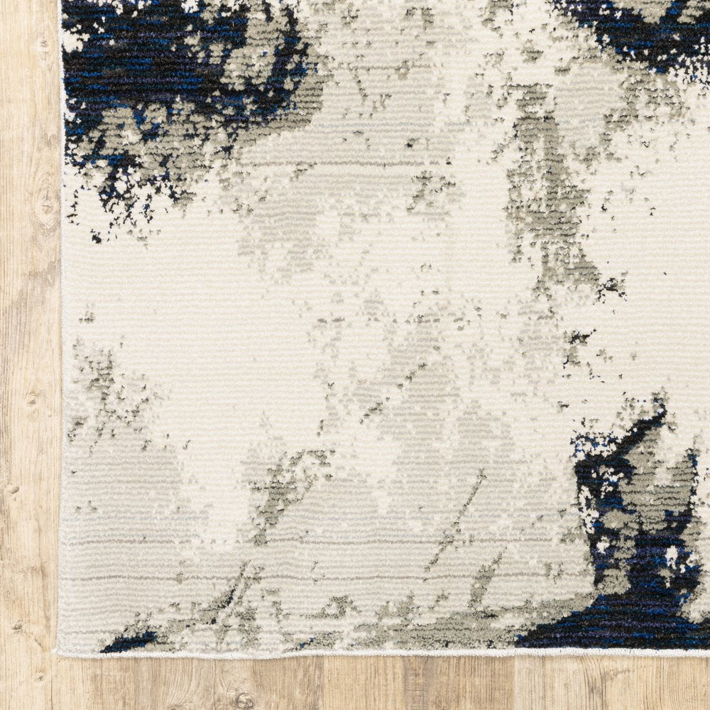 12' Gray Black And Ivory Abstract Runner Rug