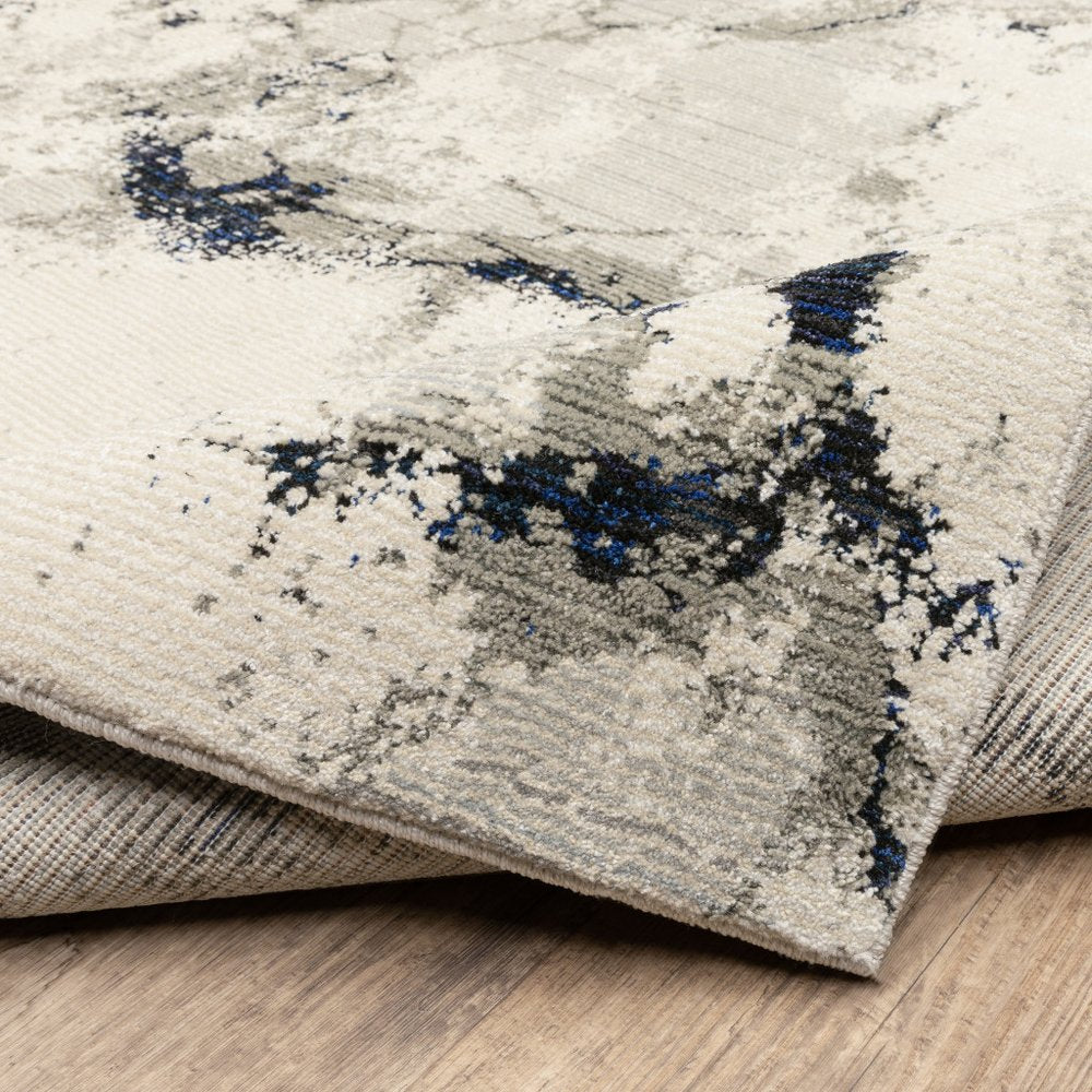 12' Gray Black And Ivory Abstract Runner Rug