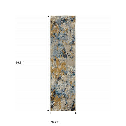 8' Gray And Ivory Abstract Runner Rug