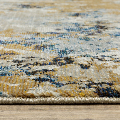 12' Gold Gray And Ivory Abstract Runner Rug