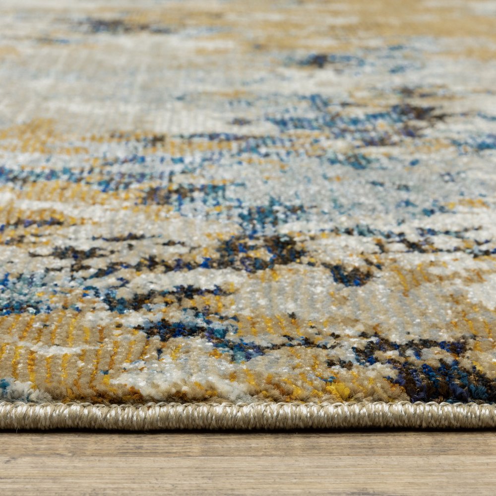 12' Gold Gray And Ivory Abstract Runner Rug