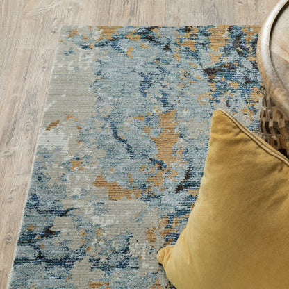 12' Gold Gray And Ivory Abstract Runner Rug