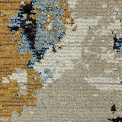 12' Gold Gray And Ivory Abstract Runner Rug
