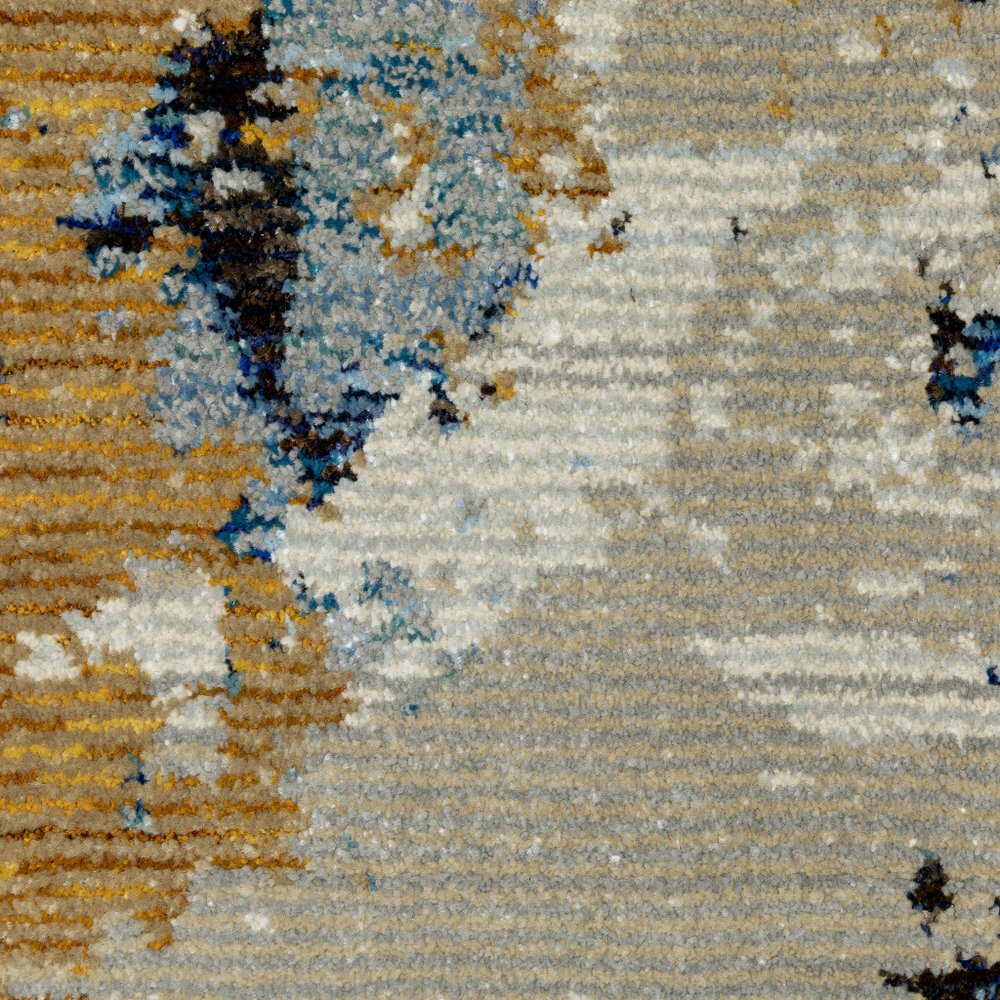 12' Gold Gray And Ivory Abstract Runner Rug