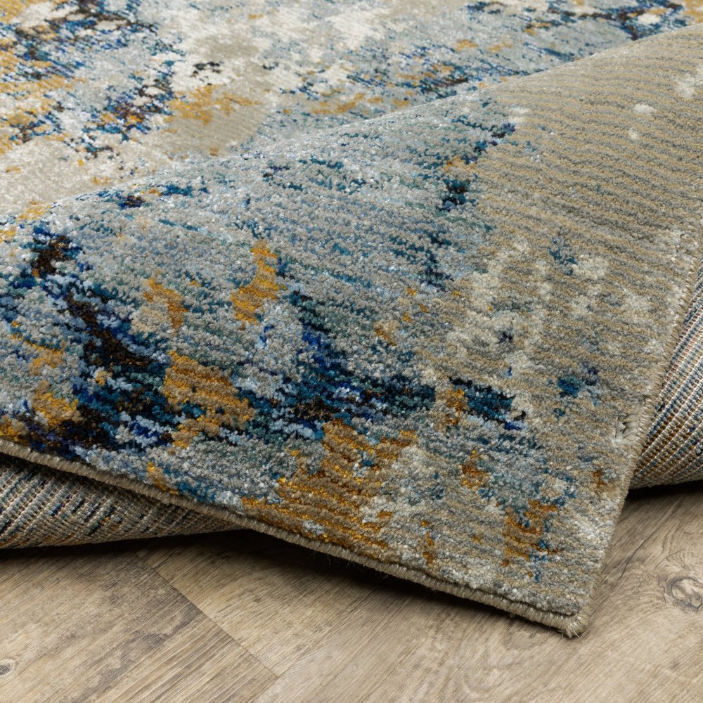 12' Gold Gray And Ivory Abstract Runner Rug