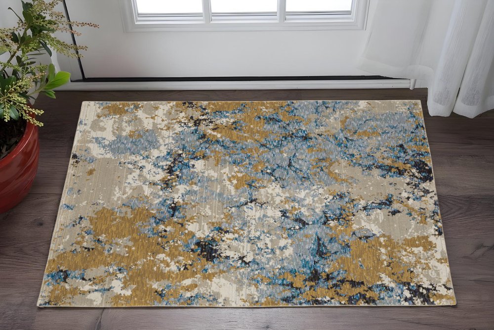 3' X 5' Gray and Ivory Abstract Power Loom Area Rug