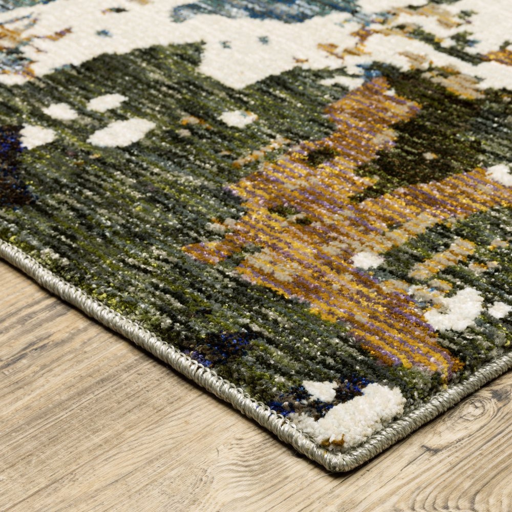 8' Blue And Ivory Abstract Runner Rug