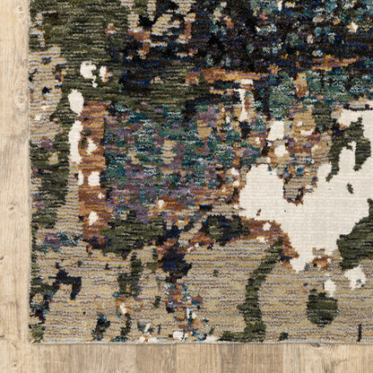 8' Blue And Ivory Abstract Runner Rug