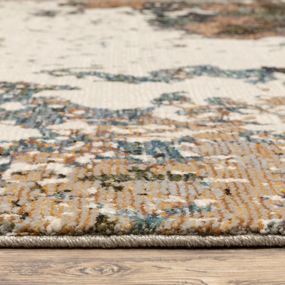 12' Green Gold And Blue Abstract Runner Rug