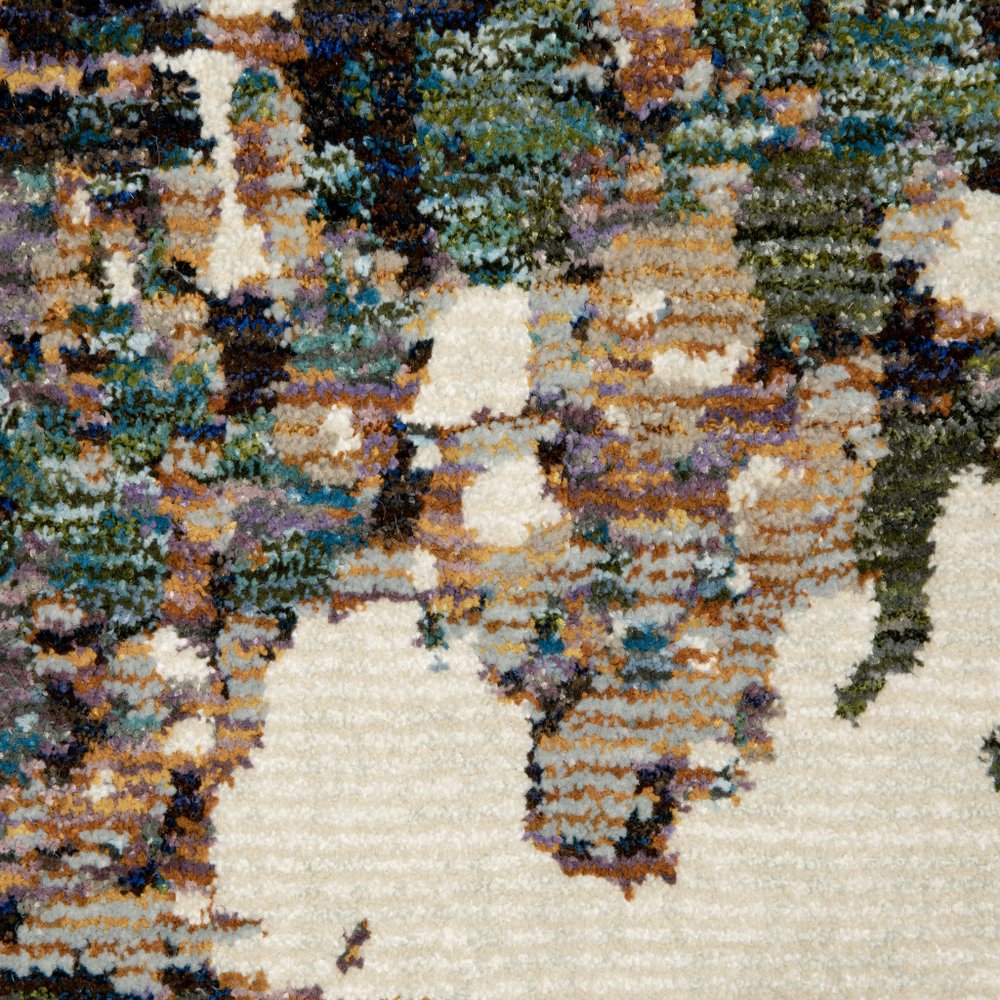 12' Green Gold And Blue Abstract Runner Rug