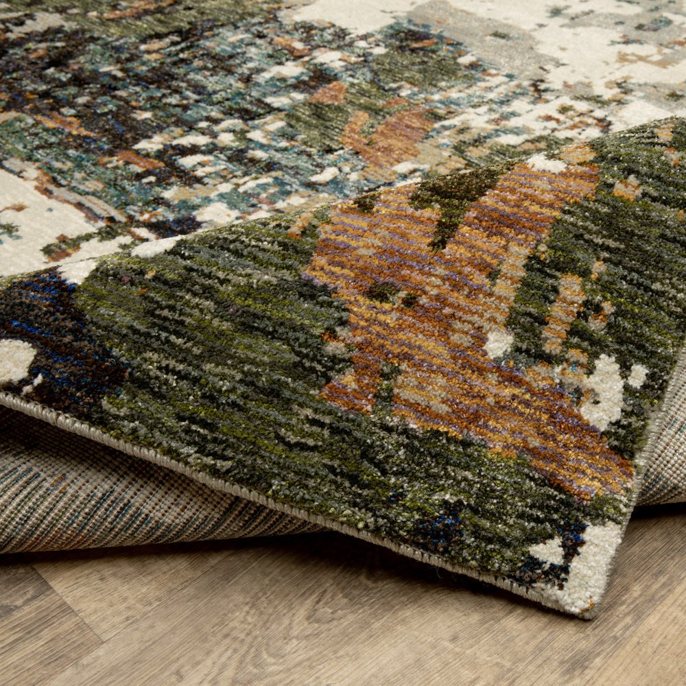 12' Green Gold And Blue Abstract Runner Rug