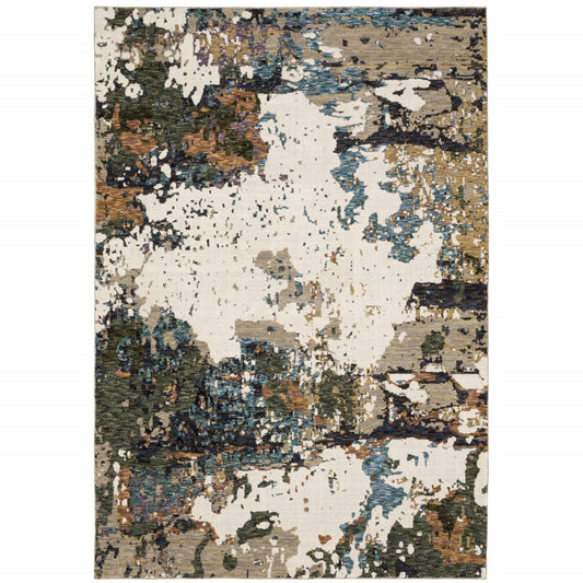 3' X 5' Blue and Ivory Abstract Power Loom Area Rug