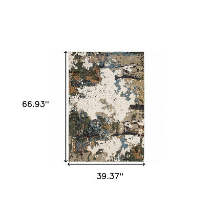 3' X 5' Blue and Ivory Abstract Power Loom Area Rug