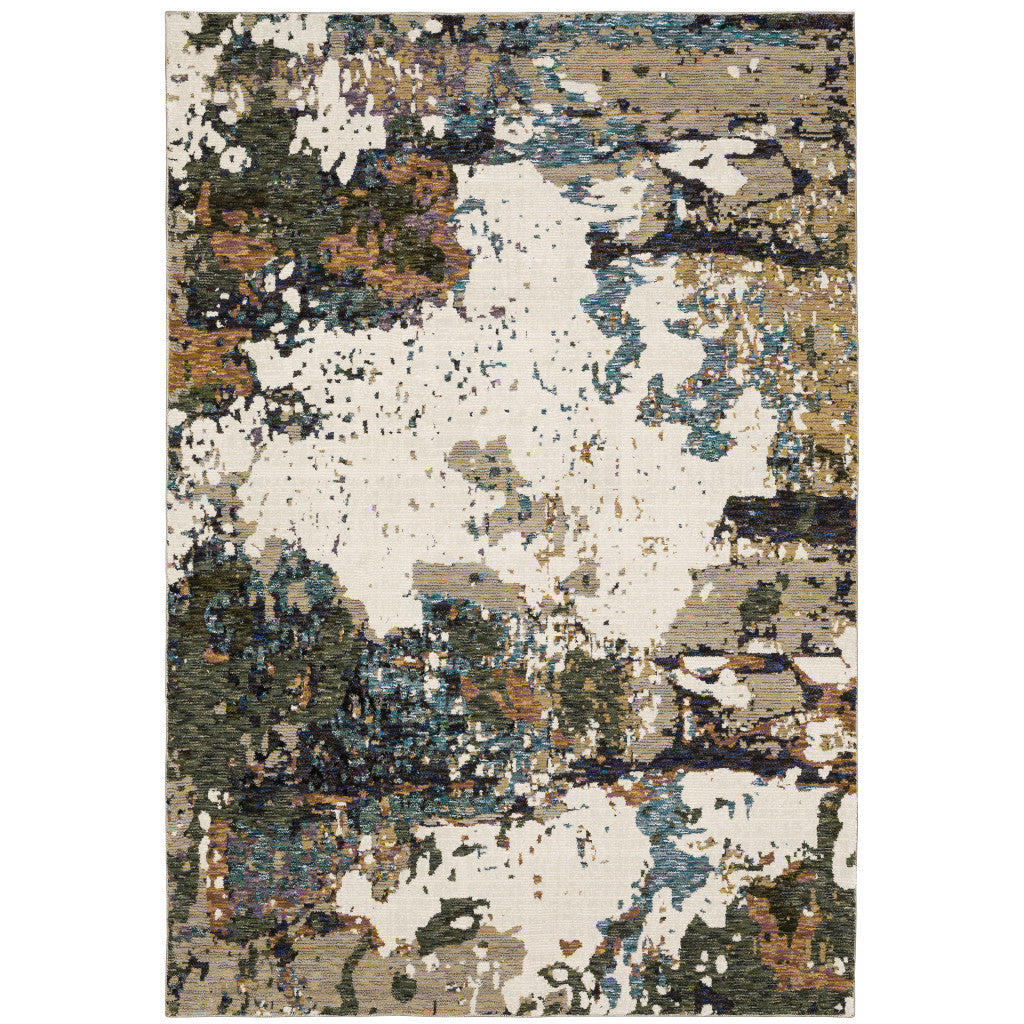 7' X 10' Blue and Ivory Abstract Power Loom Area Rug