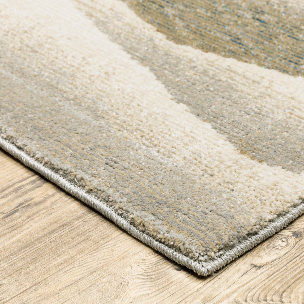 12' Gray Blue And Teal Abstract Runner Rug