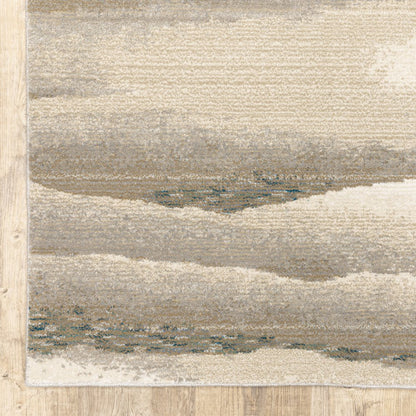 12' Gray Blue And Teal Abstract Runner Rug