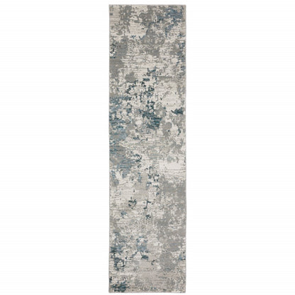 8' Blue And Beige Abstract Runner Rug