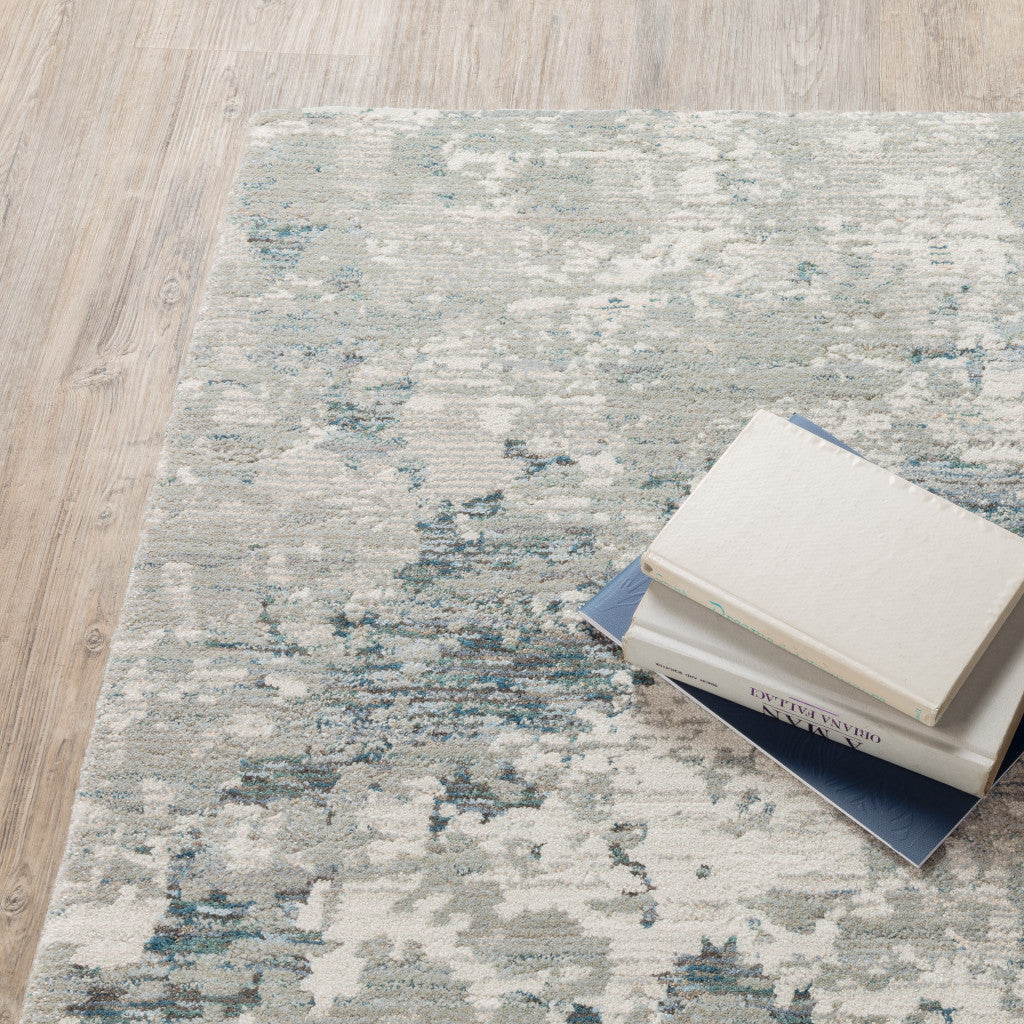 8' Runner Blue and Beige Abstract Power Loom Runner Rug