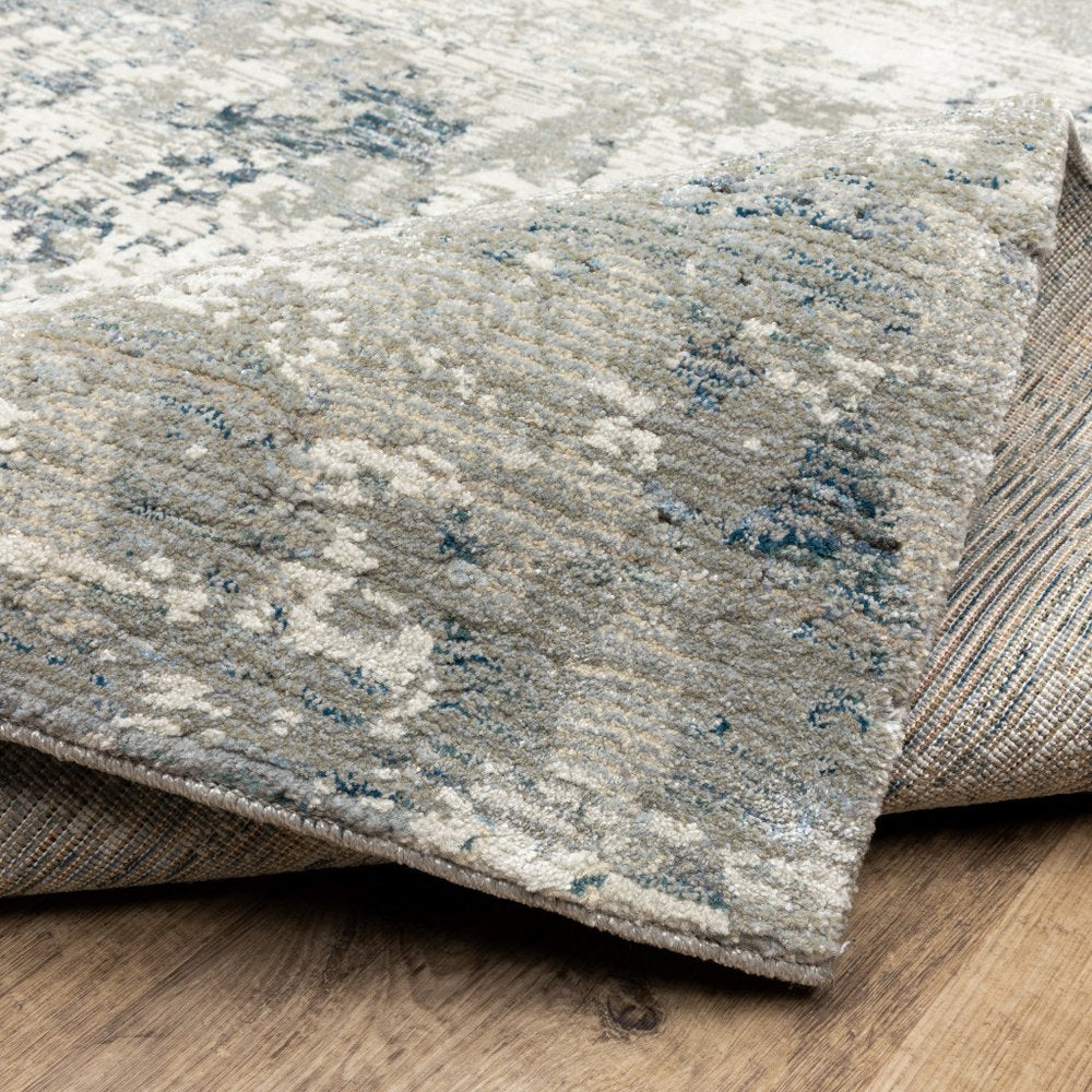 8' Blue And Beige Abstract Runner Rug