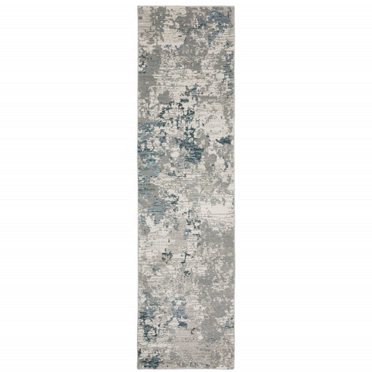 12' Blue Beige And Teal Abstract Runner Rug