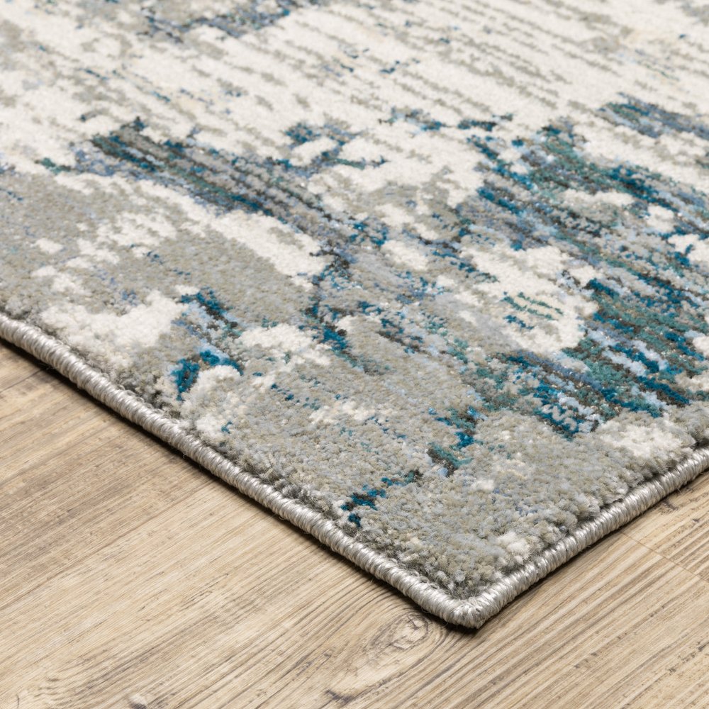 12' Blue Beige And Teal Abstract Runner Rug