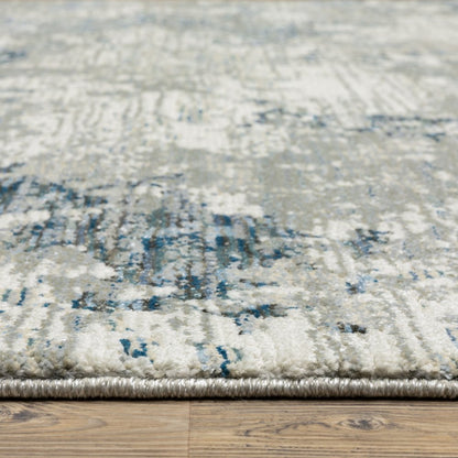 12' Blue Beige And Teal Abstract Runner Rug