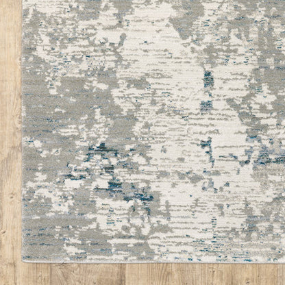 12' Blue Beige And Teal Abstract Runner Rug
