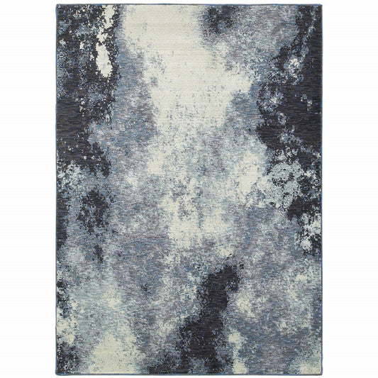 10' X 13' Blue and Ivory Abstract Power Loom Area Rug