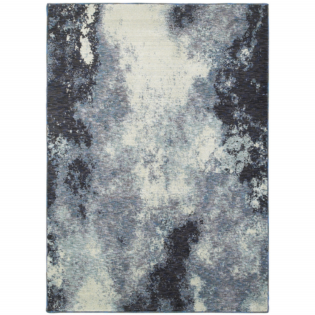 2' X 3' Blue and Ivory Abstract Power Loom Area Rug