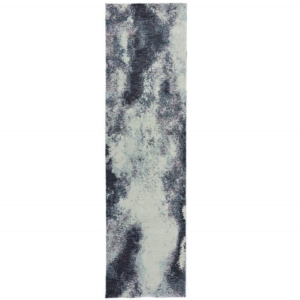 Ivory abstract runner rug with a cloud-like pattern, rectangular & modern style.