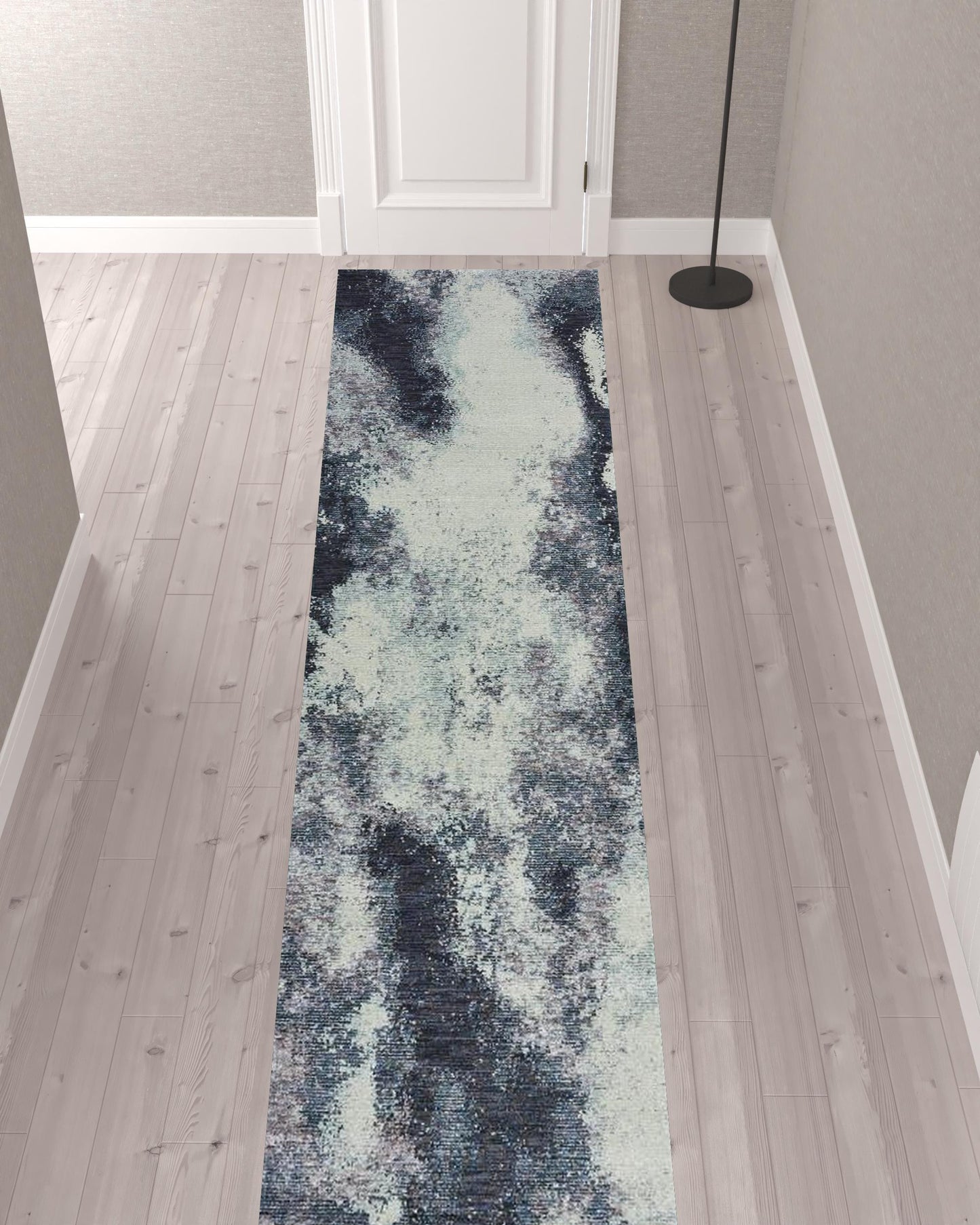 12' Runner Navy and Ivory Abstract Power Loom Runner Rug