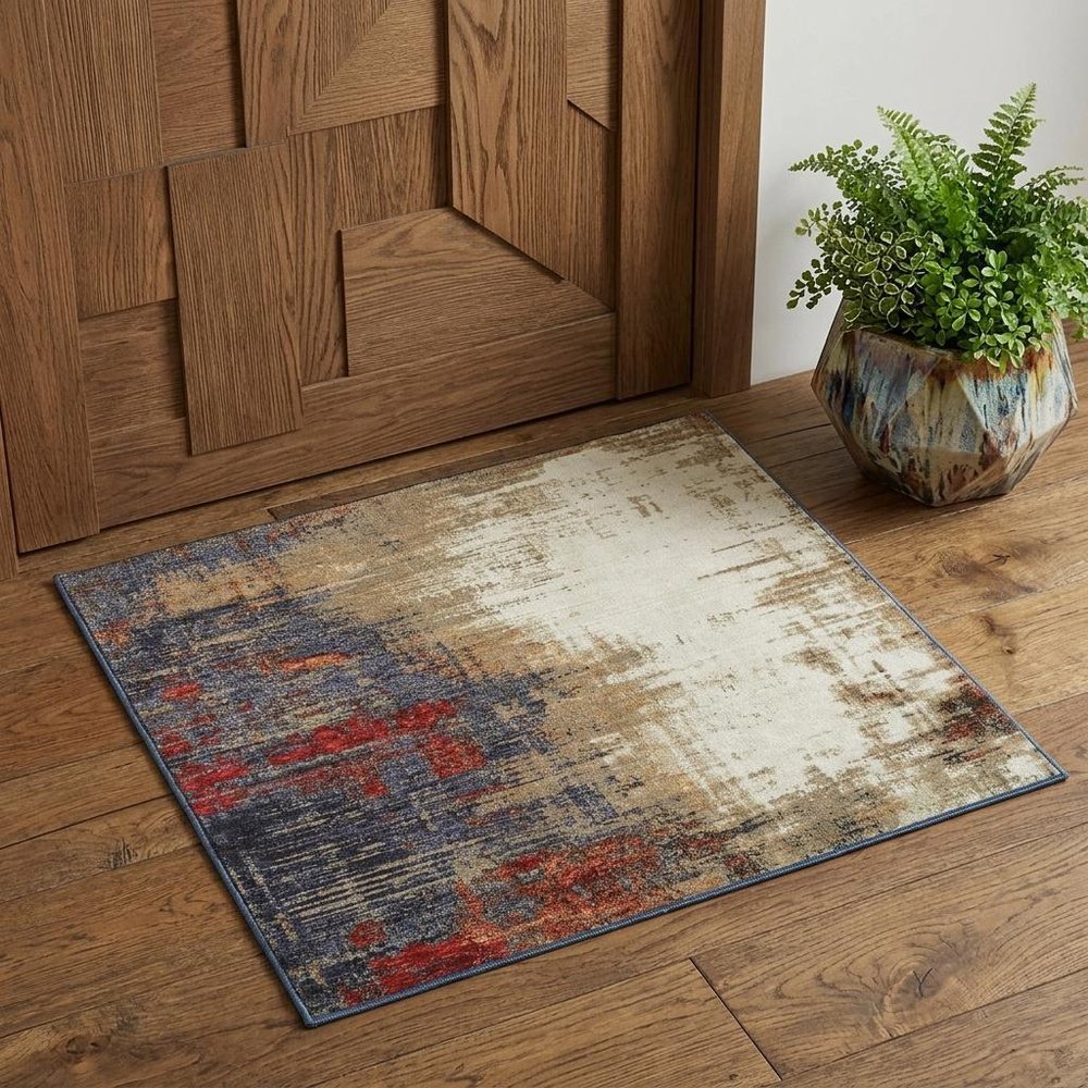 2' X 3' Blue and Beige Abstract Power Loom Area Rug