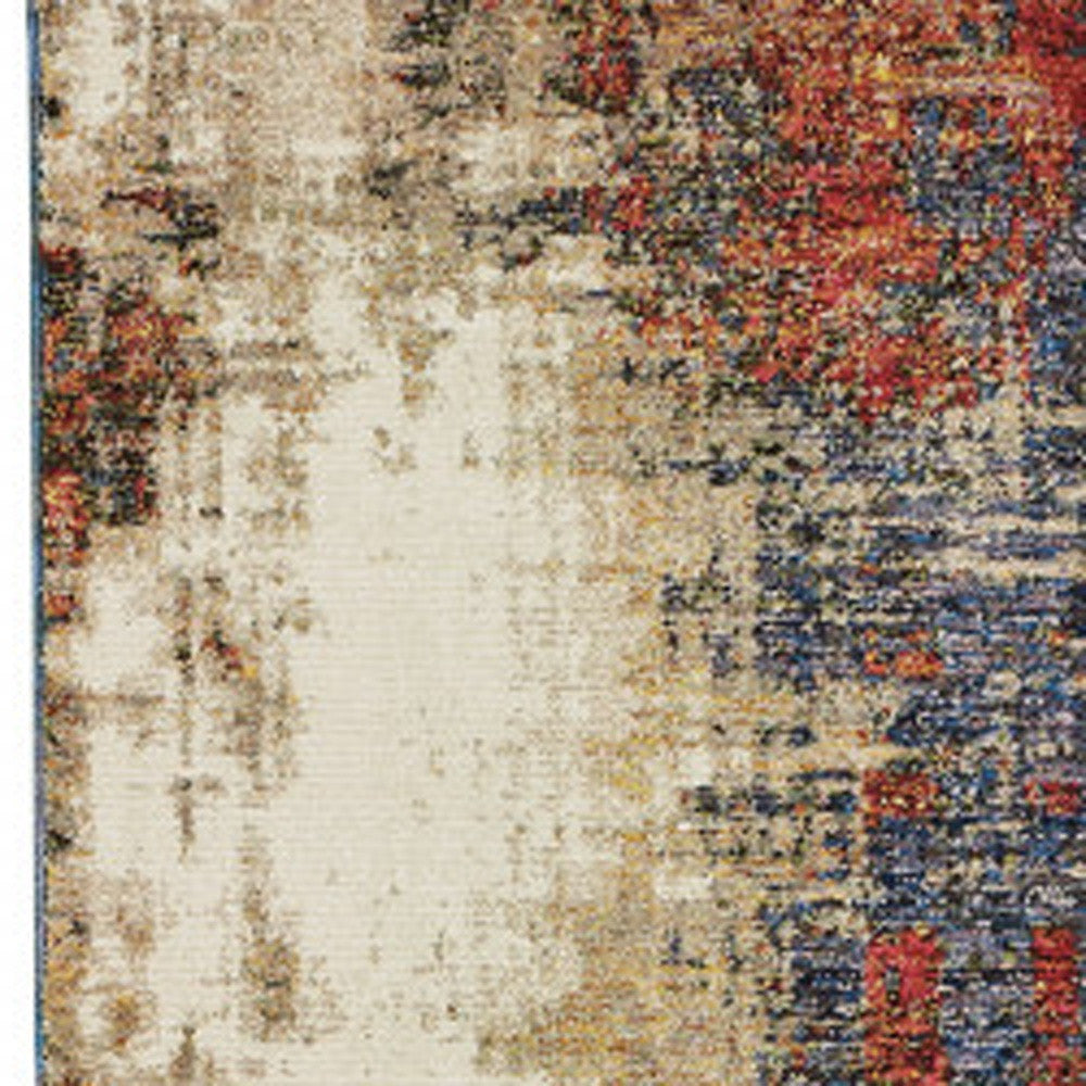 8' Runner Blue and Beige Abstract Power Loom Runner Rug