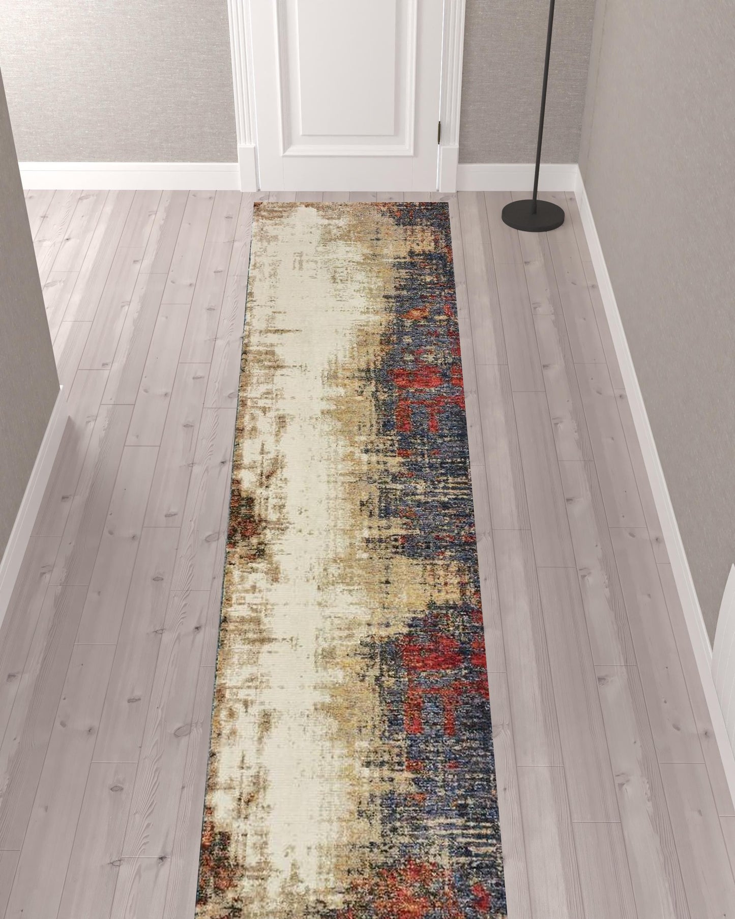 12' Runner Blue and Ivory Abstract Power Loom Runner Rug