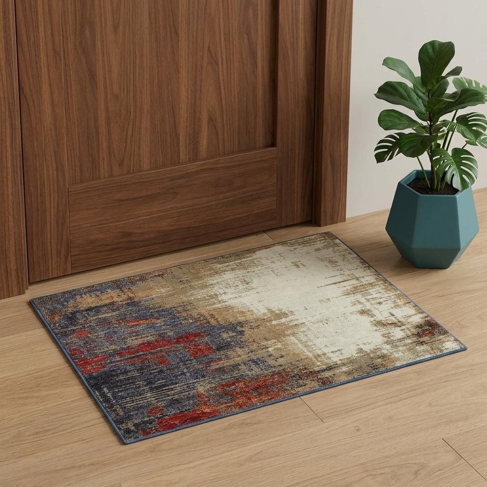 3' X 5' Blue and Beige Abstract Power Loom Area Rug