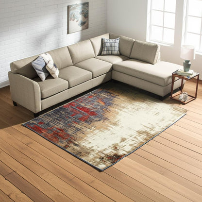 8' X 11' Blue and Beige Abstract Power Loom Area Rug