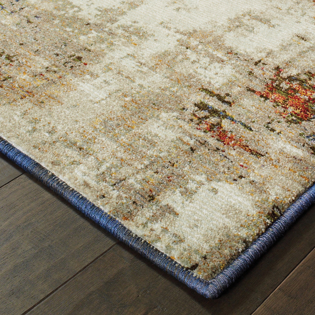 9' X 12' Blue and Beige Abstract Power Loom Area Rug