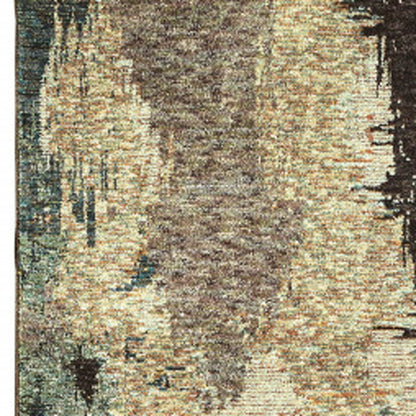 8' Blue And Ivory Abstract Runner Rug