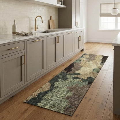 8' Blue And Ivory Abstract Runner Rug