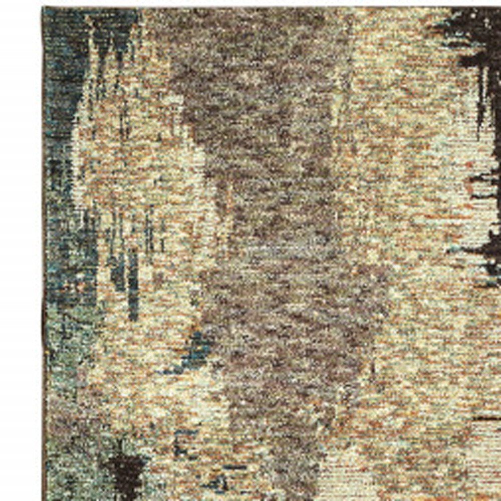 12' Blue And Brown Abstract Runner Rug