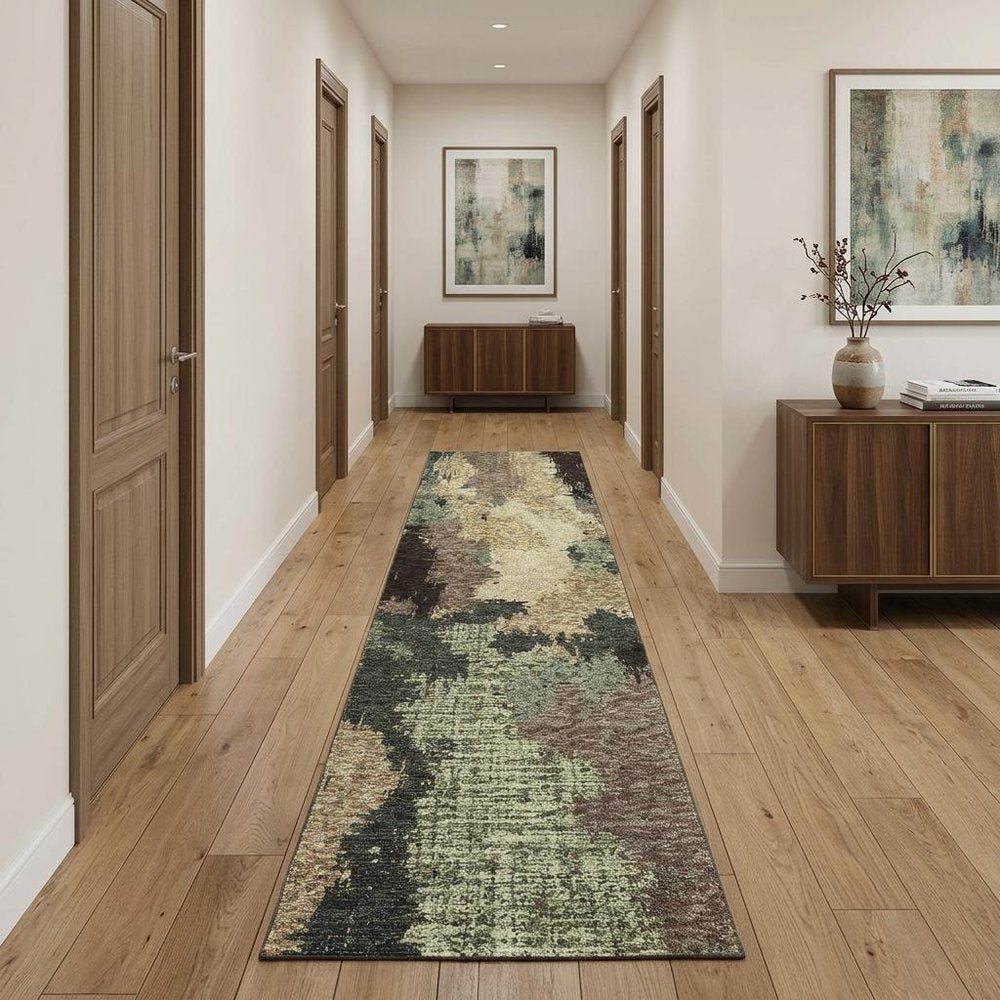 12' Blue And Brown Abstract Runner Rug