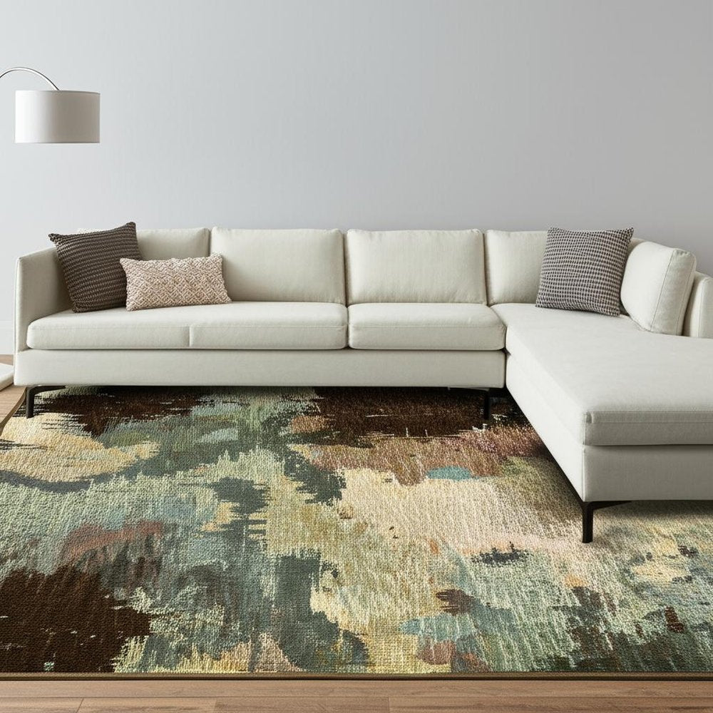 9' X 12' Blue and Ivory Abstract Power Loom Area Rug