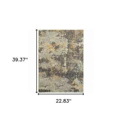 2' X 3' Gray and Ivory Abstract Power Loom Area Rug