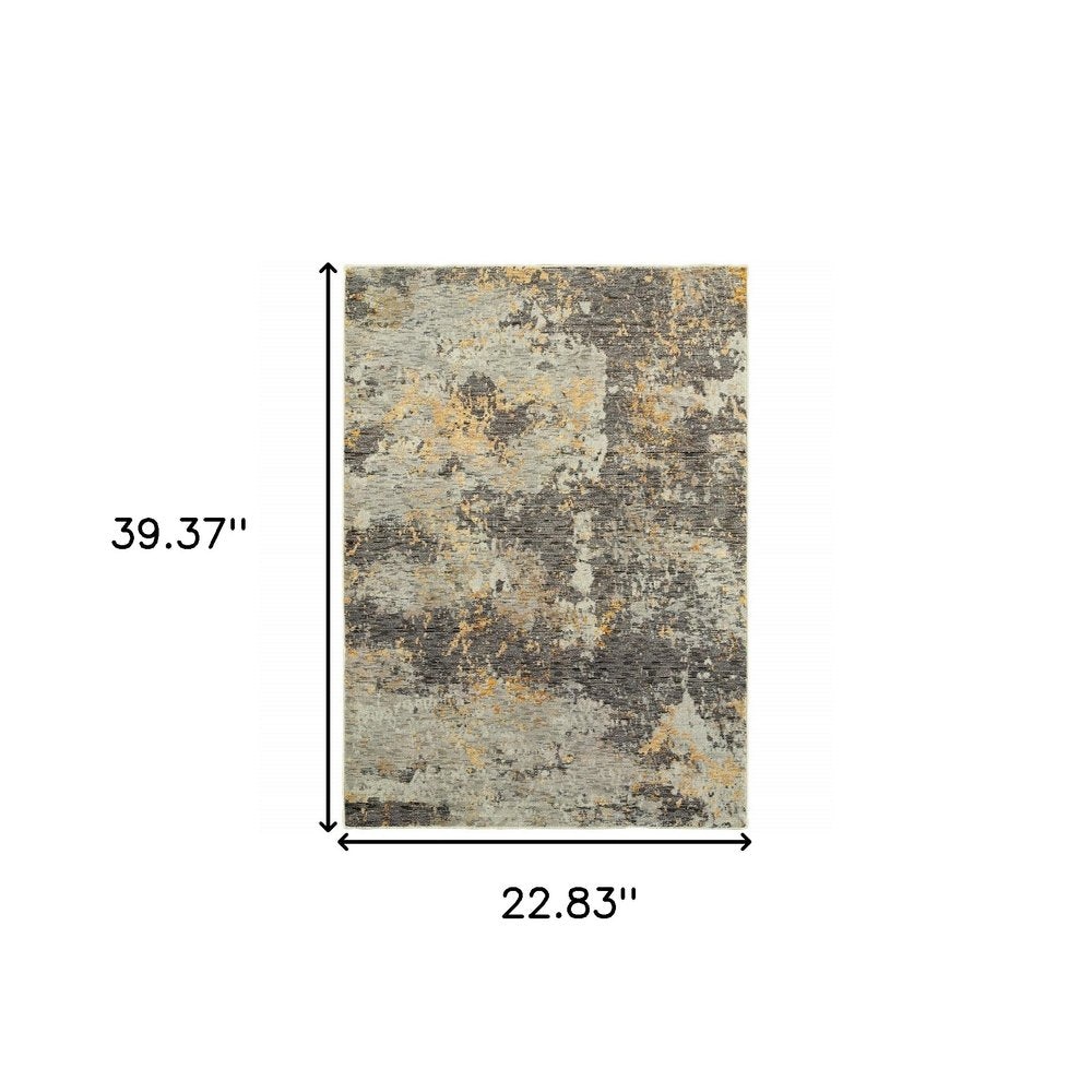 2' X 3' Gray and Ivory Abstract Power Loom Area Rug