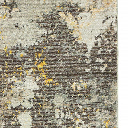 8' Gray And Ivory Abstract Runner Rug