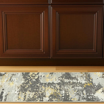 8' Gray And Ivory Abstract Runner Rug