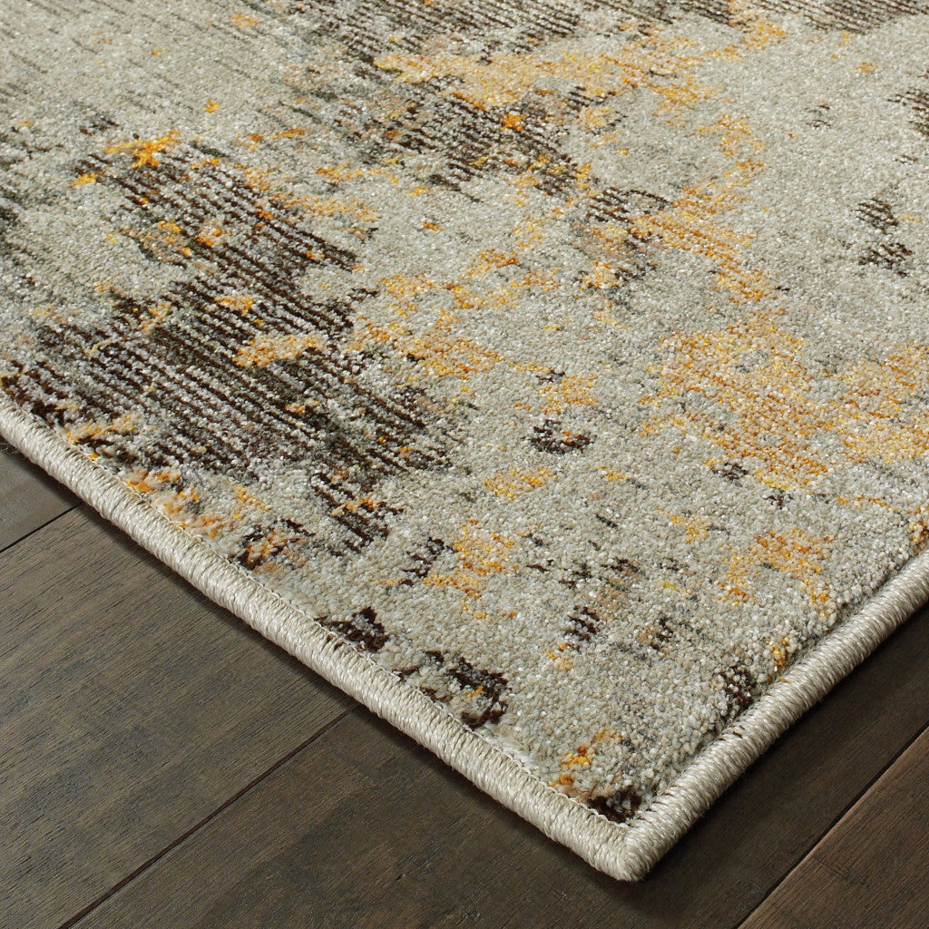 12' Runner Grey and Gold Abstract Power Loom Runner Rug