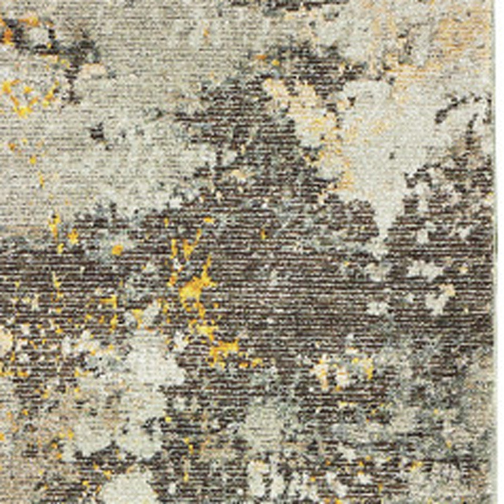 12' Runner Grey and Gold Abstract Power Loom Runner Rug