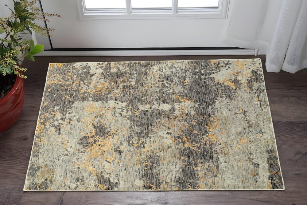 3' X 5' Gray and Ivory Abstract Power Loom Area Rug